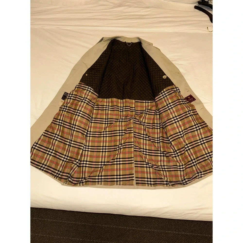 VTG Dunn‎ & Co Overcoat Mens X Large Khaki Plaid Quilted Tartan Raincoat British